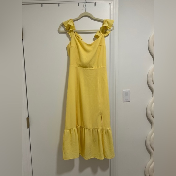 and Now This Women's Ruffled Side Front Slit Midi Dress Yellow size small bright - Picture 7 of 8
